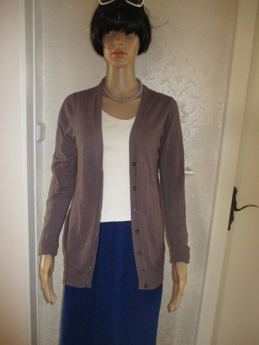 Klassische Lange Long Fein- Strickjacke Cardigan 