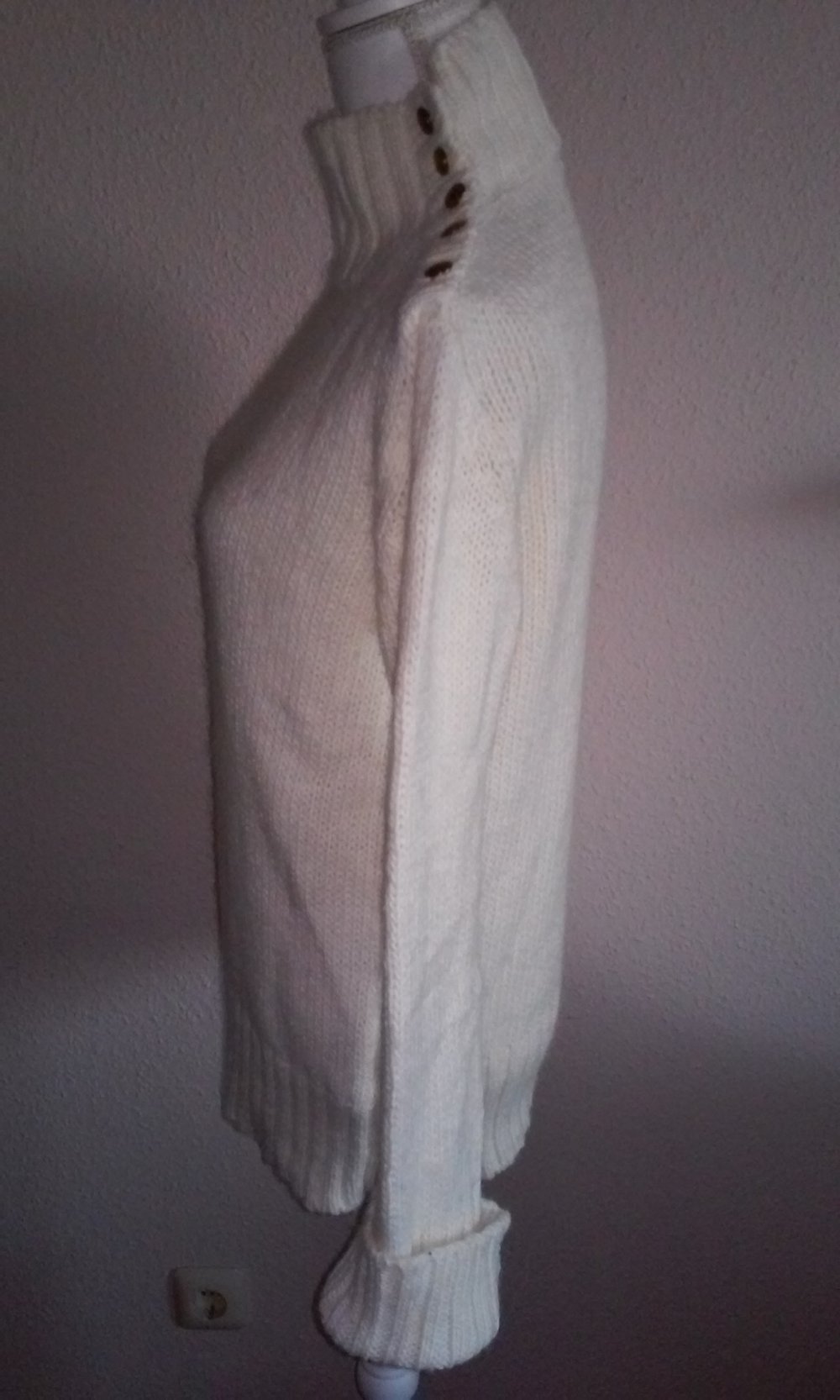 Rollkragenpullover Pullover Rolli Pulli mit großen Bündchen  mit Wolle/Alpaka in wollweiß