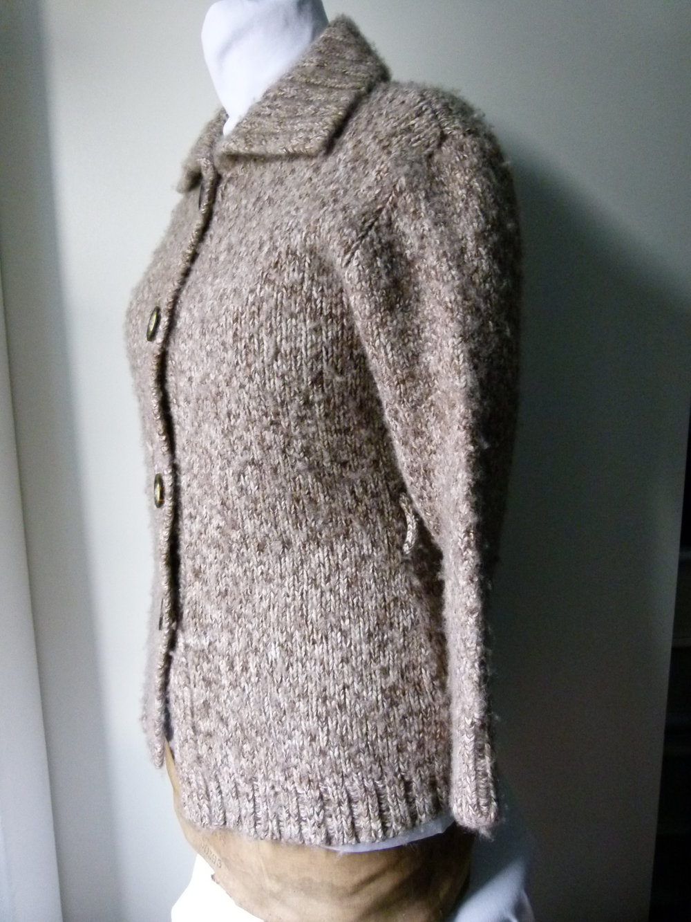 Strickjacke Cardigan, grau braun meliert, Winter Boho Mori Lagenlook