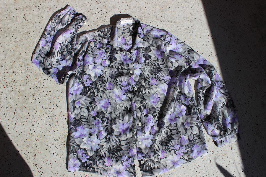 SOMMERMANN Seidenbluse Perlmutt Business semi-transparent floral violett grau