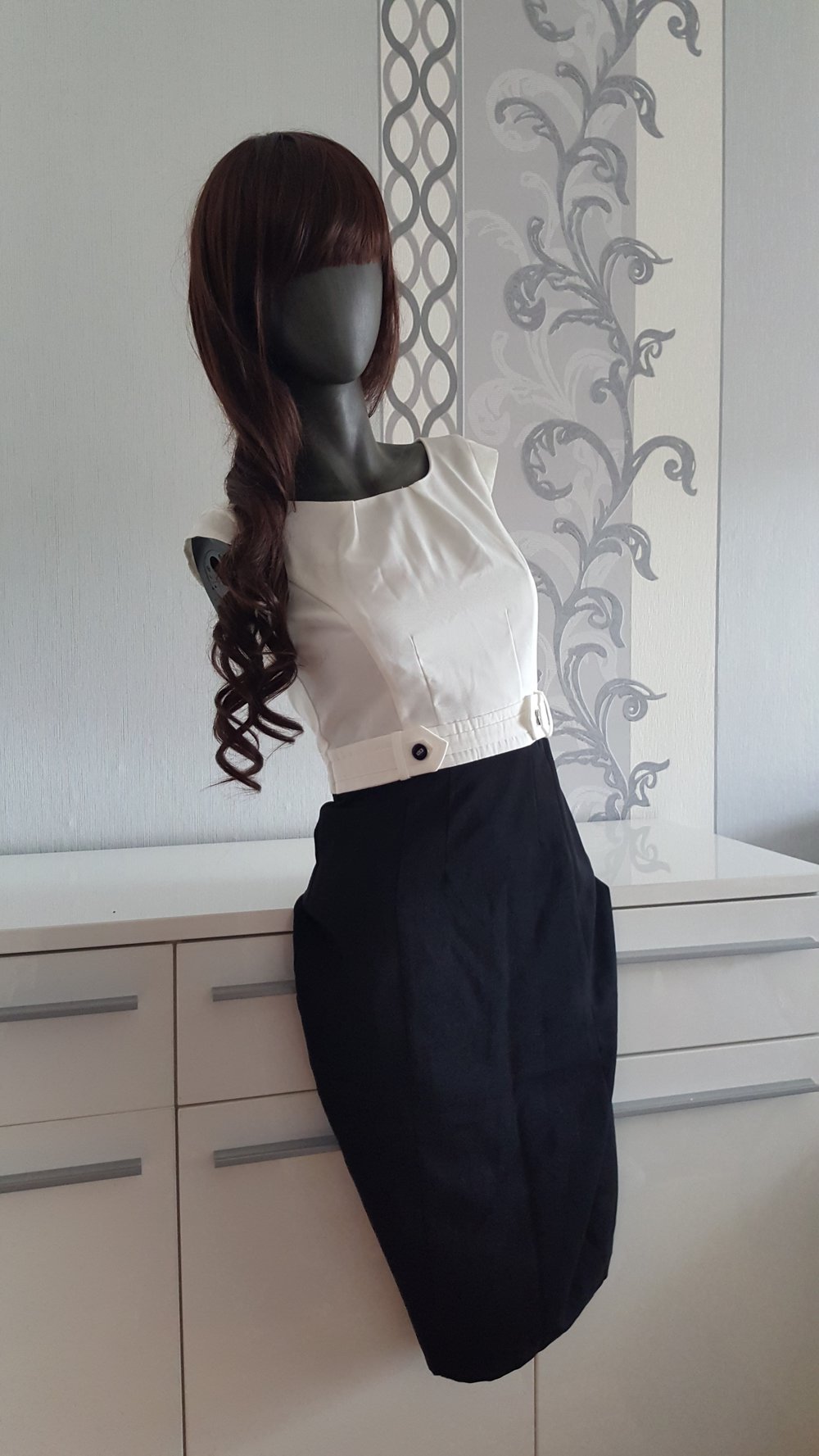 Elegantes Business Pencildress Kleid 34 S Neu Schwarz Weiß