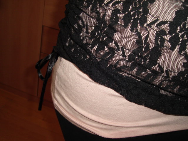 New Yorker Fishbone Doppeltop Top schwarz rosa Größe XL