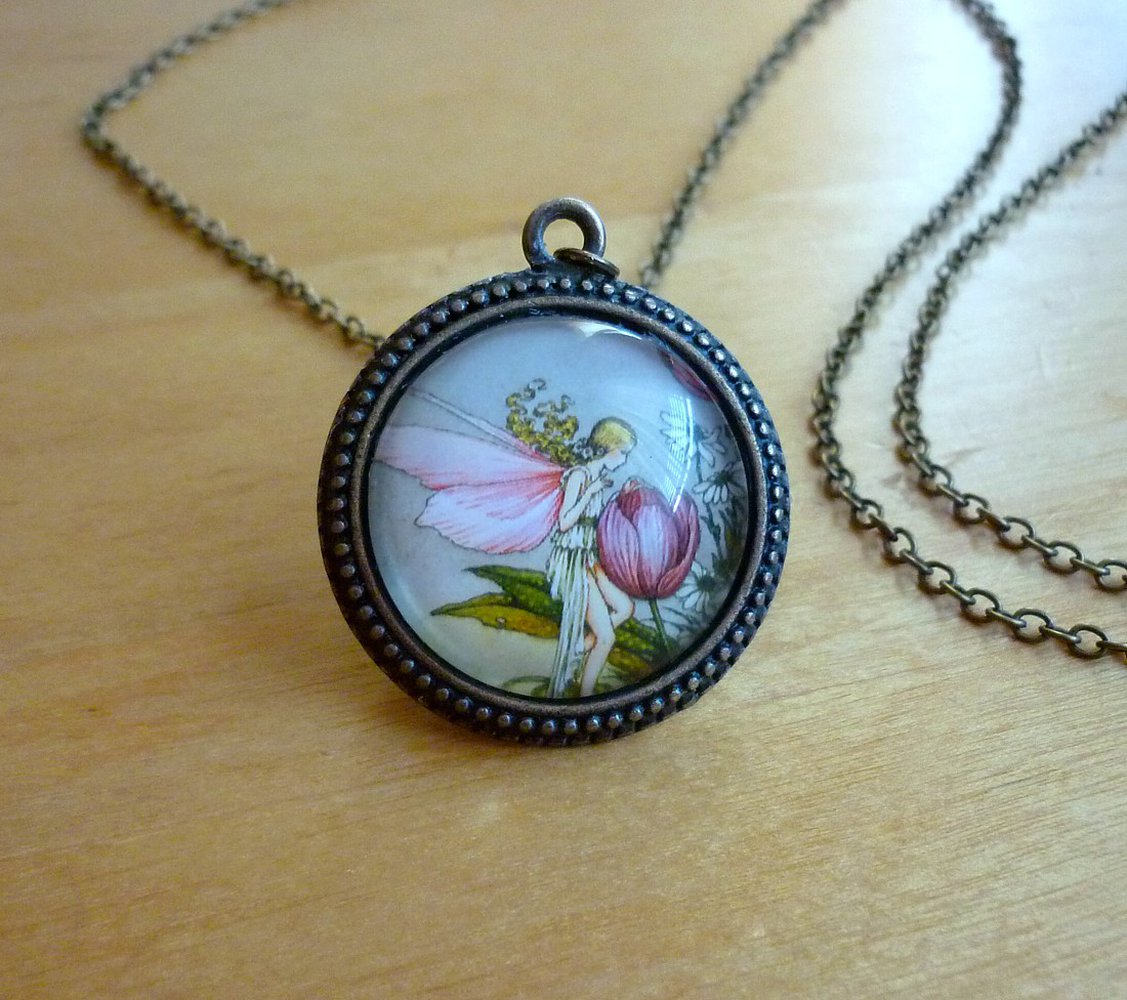 Kette Blumenelfe Vintage Motiv Fee Romantik Goa Elfe Gothic