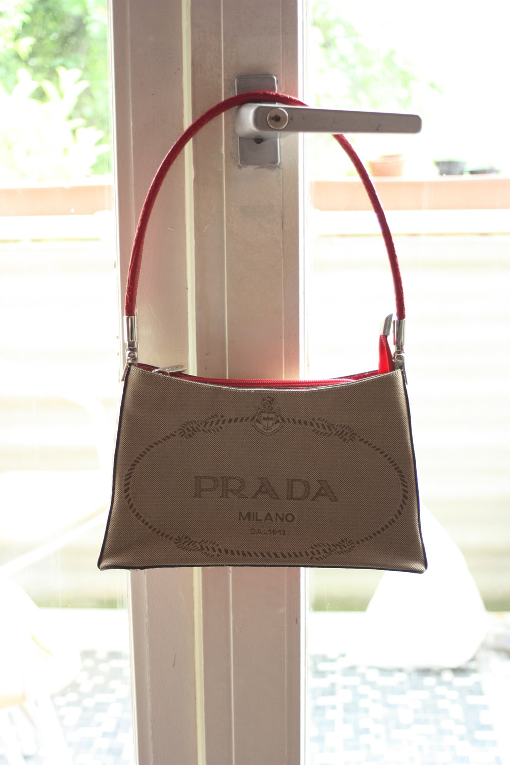 Handtasche Prada Milano, beige, rot