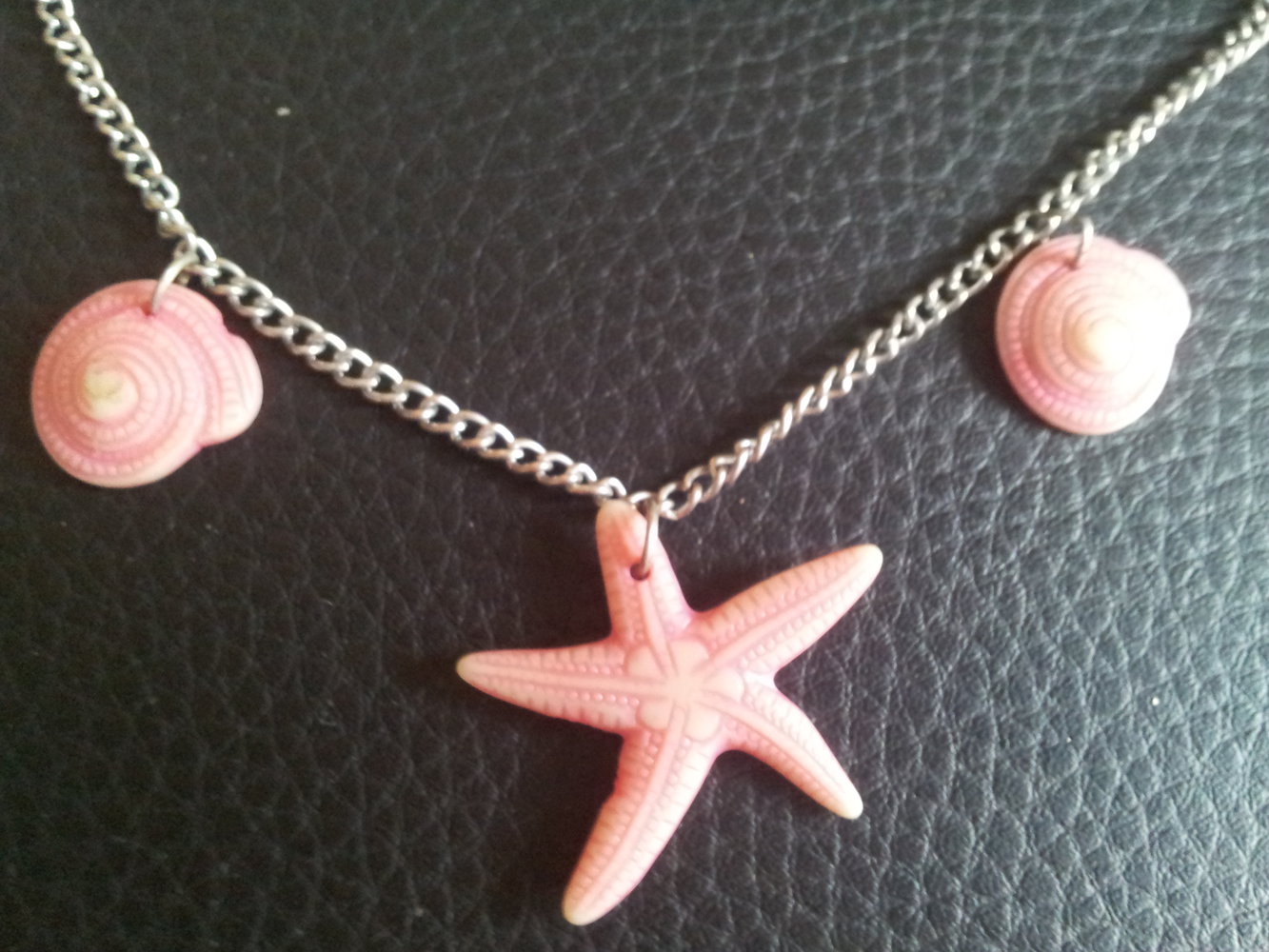 Modeschmuck Kette rosa Muscheln Kunststoff