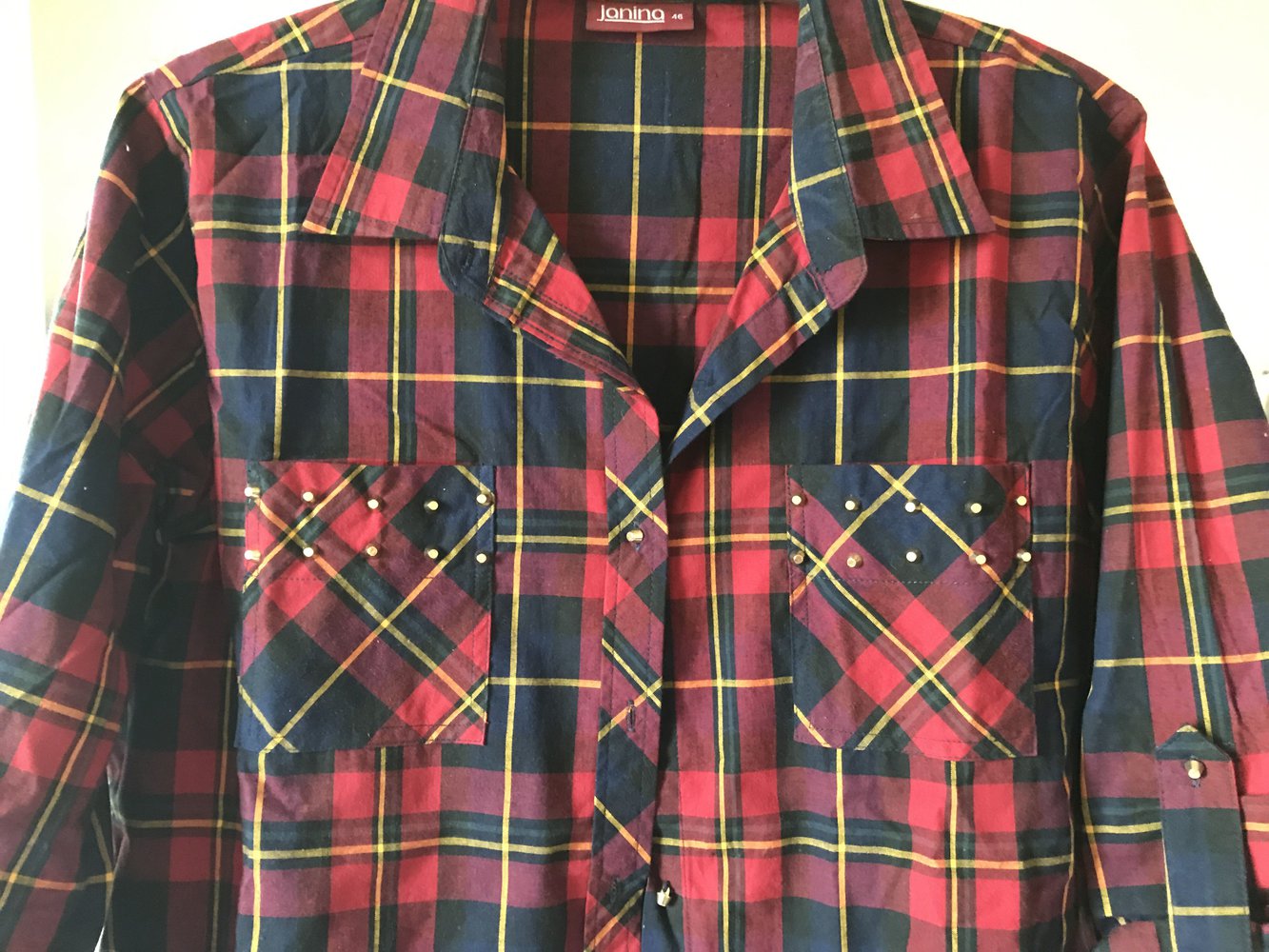 Blau/Rote Bluse Karomuster Größe 46