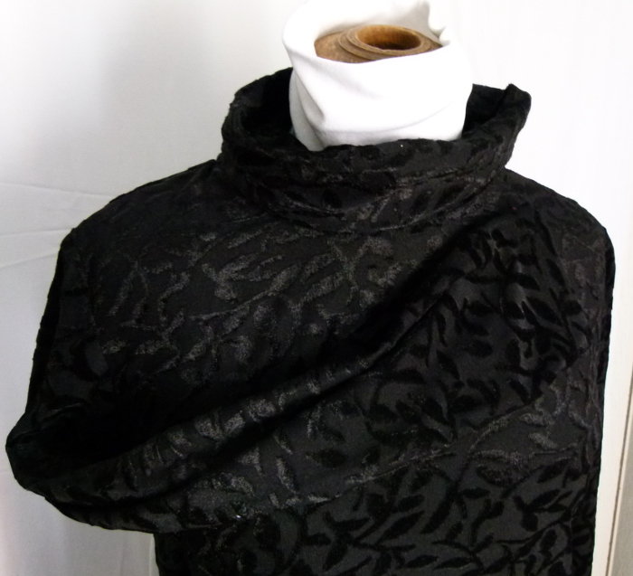 Long Pulli Rollkragen Samt Pullover, schwarzer Ausbrenner Pannesamt, Gothic Mori Festival Hippie Goa Winter Velvet