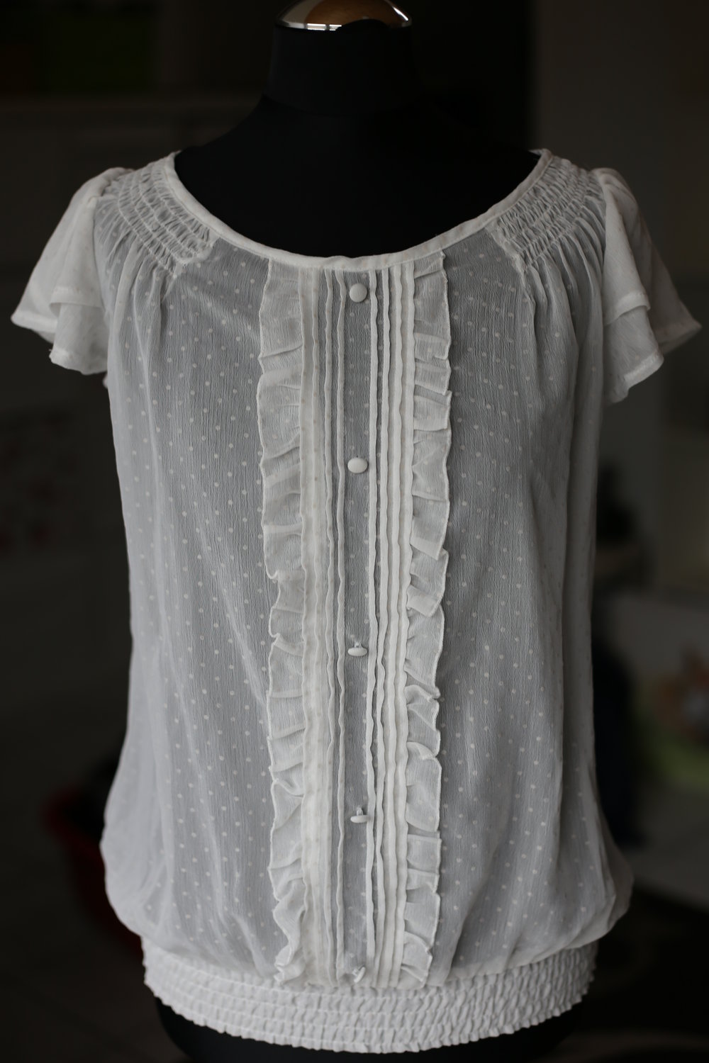 Weiße transparente Spitzenbluse 34 XS
