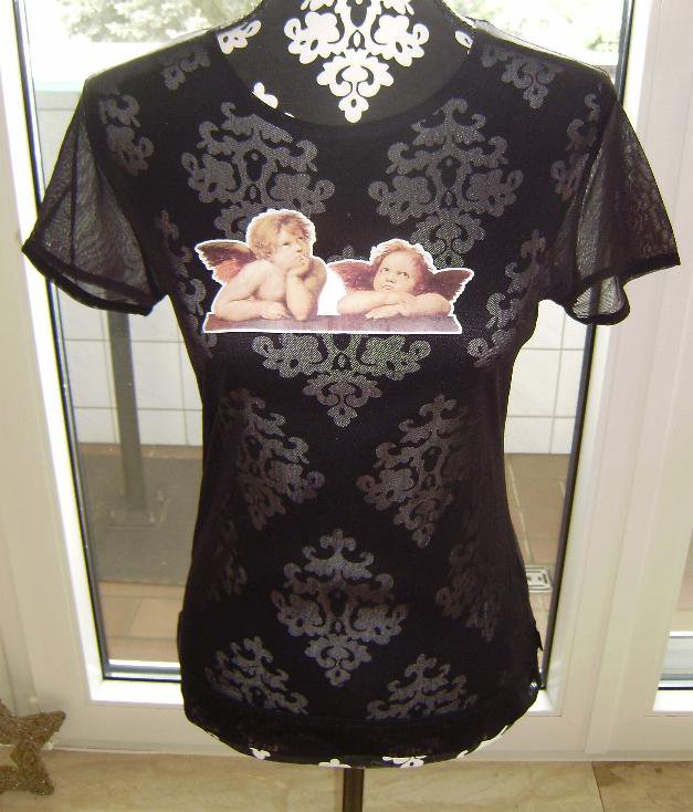 T-Shirt transparent Schwarz von s.Oliver mit Engelchen Gr. ca. 38/40