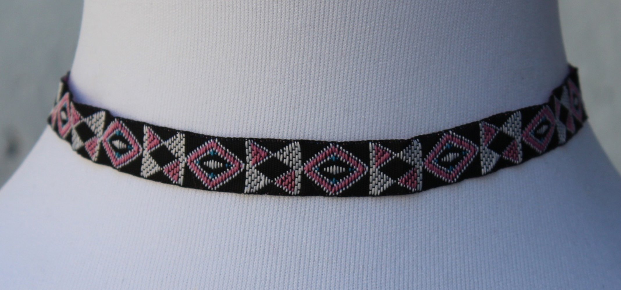 neue schwarz weiß rosa blaue Choker Halskette, Borte, Tribal Muster