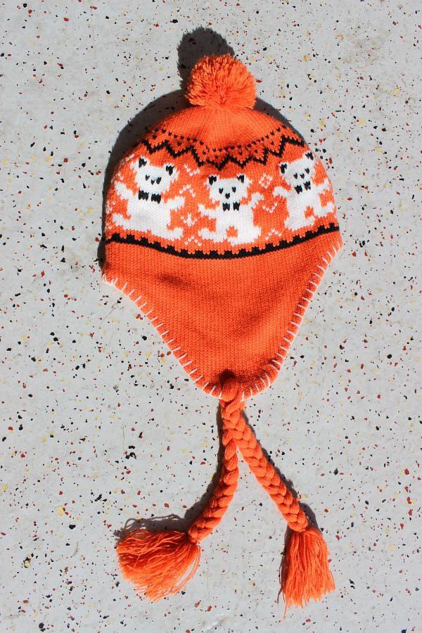 Bärchen-Mütze doppel-lagig, orange weiß