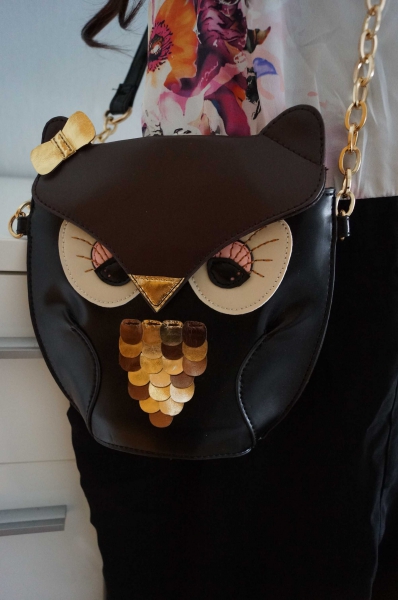 Süße Eule Tasche Umhängetasche Boho Gold Braun Schleife