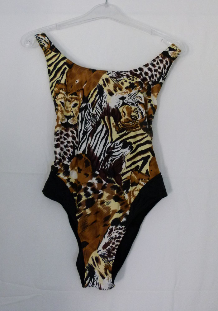 Badeanzug, Safari Wildlife-Motiv, Leoprint, mit Rückenschnürung, Boho Goa Strand Festival Sommer Mori