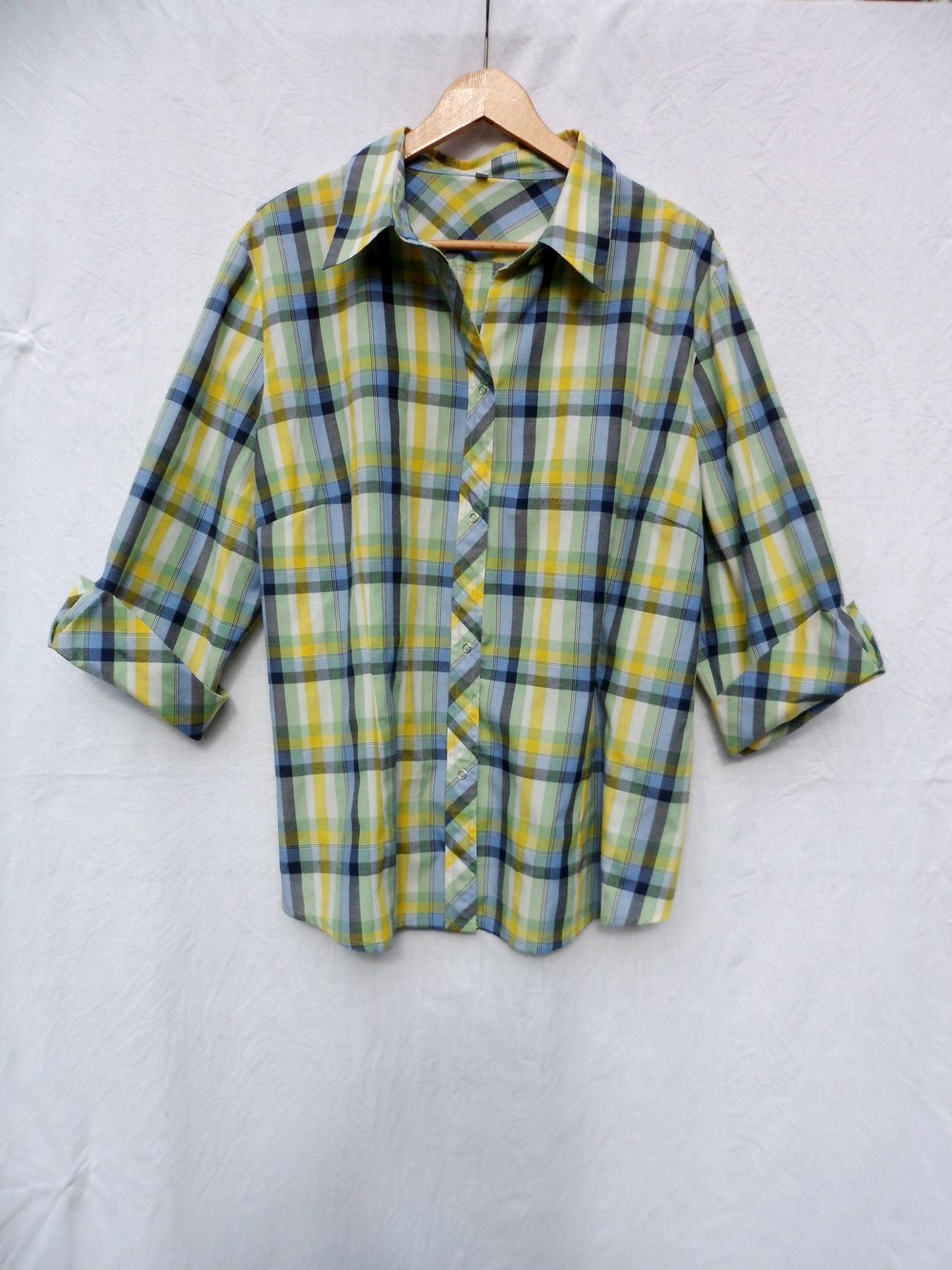 Karo Bluse grün gelb blau
