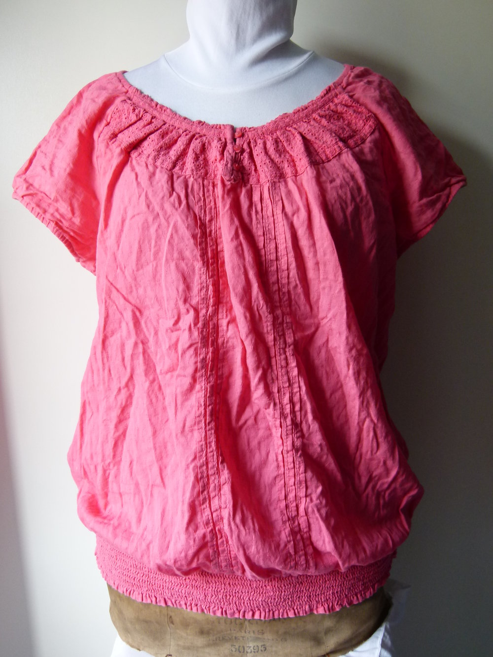 Romantik Shirt Tunika Long Bluse, koralle, mit Spitze, Mori Hippie Goa Festival Boho Landleben Lagenlook