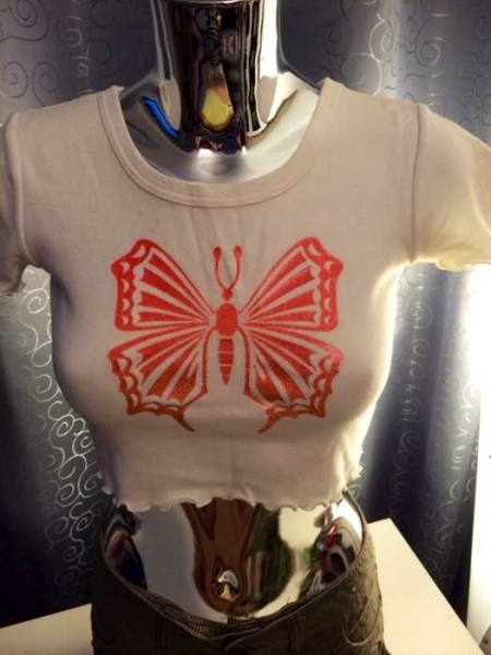 Crop Top Bauchfrei Schmetterling Gr. XXS, XS