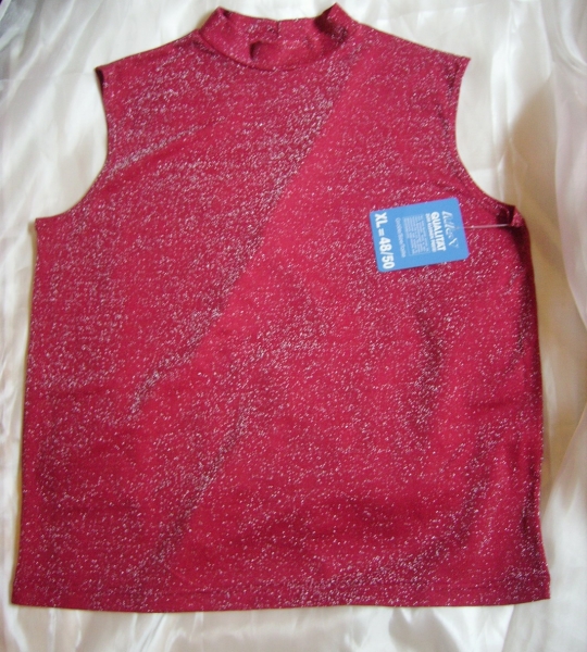 Shirt XL-Mode Vintage Retro: Rotes Silber Glitzertop! Exotischer Hingucker!