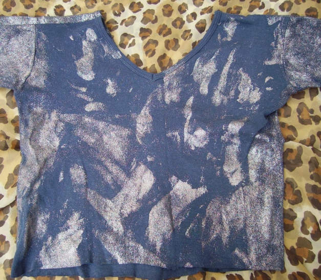 70er T-Shirt Cropped Bauchfrei Glitzer Unikatsshirt! 2 in 1 Beidseitig tragbag Galaxy Designershirt!