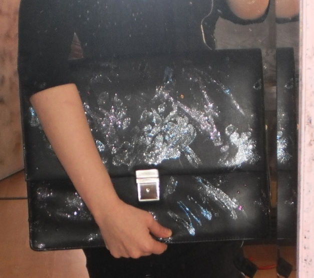 Bodenschatz Bags & More: Aktenmappe als Galaxy-Customunikat mit Glitzersteinen usw.!