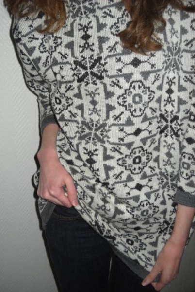 Norweger Ethno Aztek Strick Long Pullover Pulli Rolli Rollkragen creme grau 34 36 38 XS S M Blogger