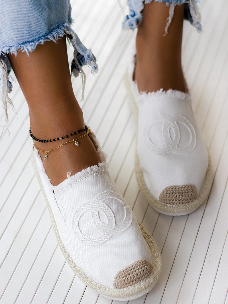 Espandrillos Espadrilles Mokassins Boho Sandalen Espandrilles Slipper Bast in Weiß