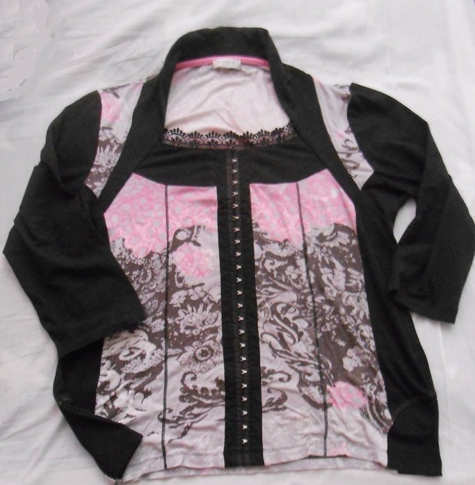 Bonita Damen-Bluse schwarz-rosa Gr. 40