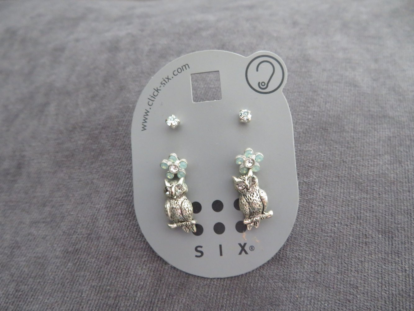 SIX - Ohrstecker Eule, Blume, Steine