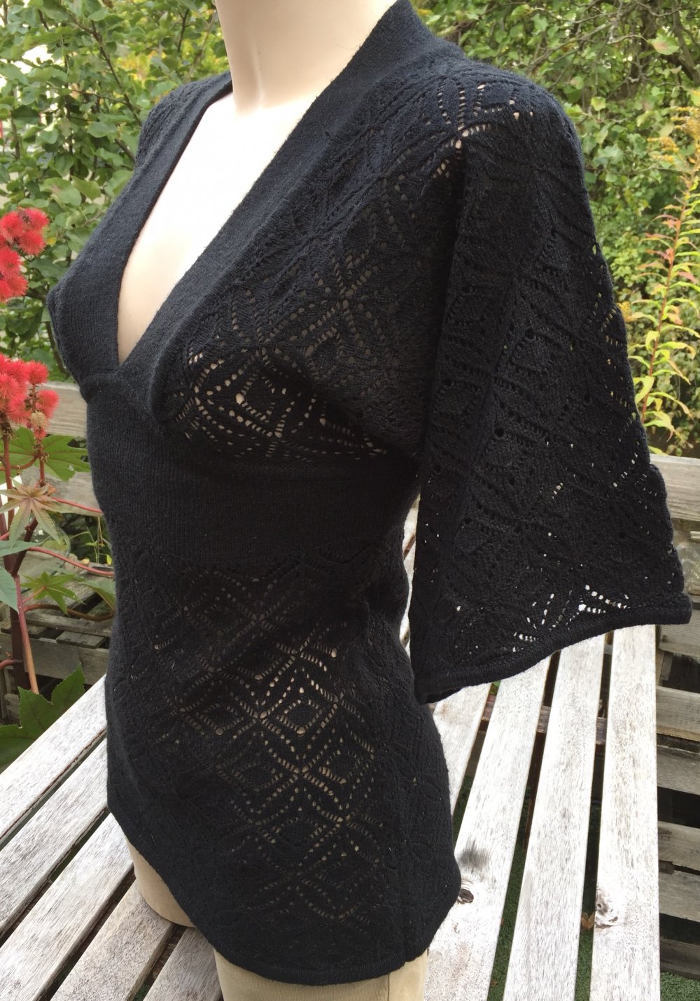 VERO MODA Kimono PULLOVER Häkelpulli schwarz XS