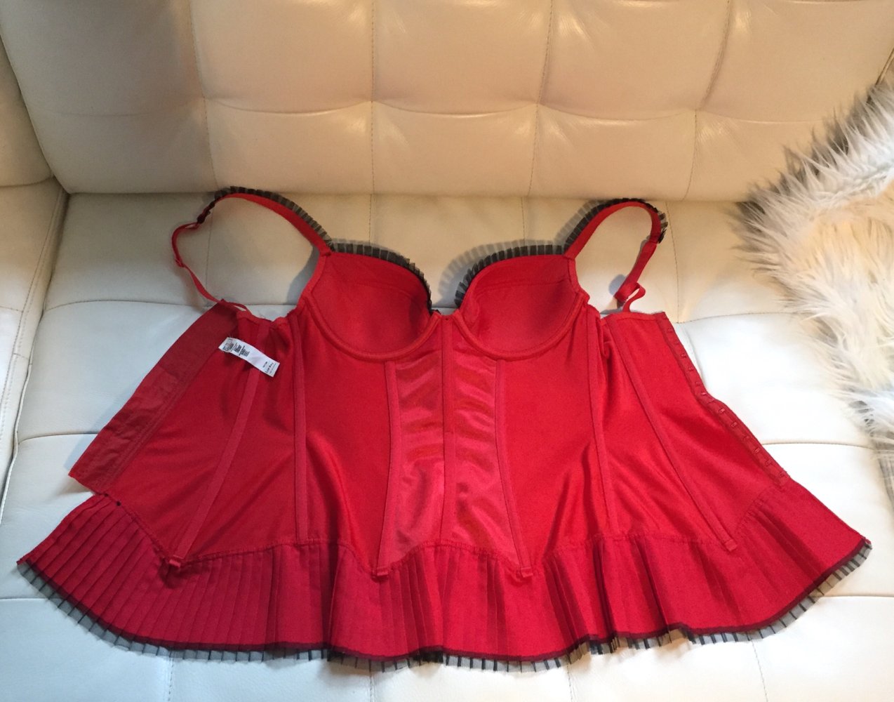 LEJABY Luxus CORSAGE rot PLISSEE 75 C