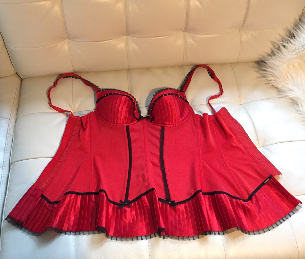 LEJABY Luxus CORSAGE rot PLISSEE 75 C