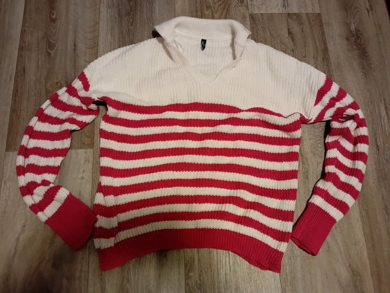 Weiß Pink Gestreifter Pullover V-Ausschnitt Laura Torelli M NEU