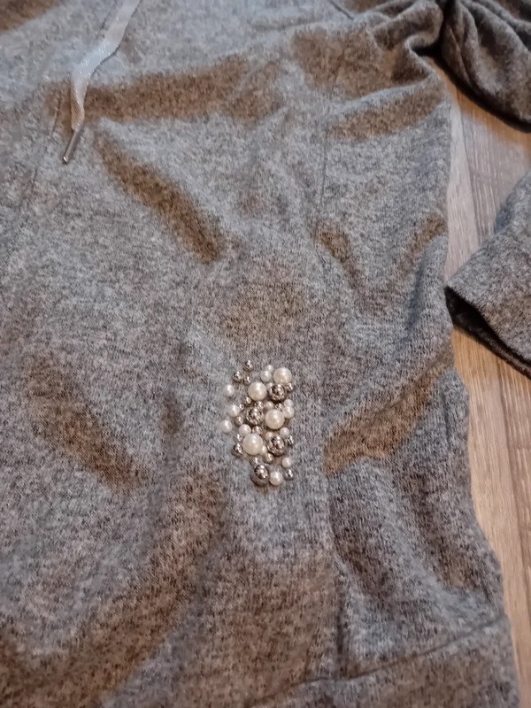 Graue Jacke Laura Torelli S Kapuze Perlen