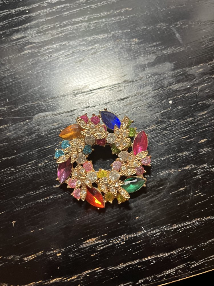 Bunte Brosche, Glassteine, vergoldet