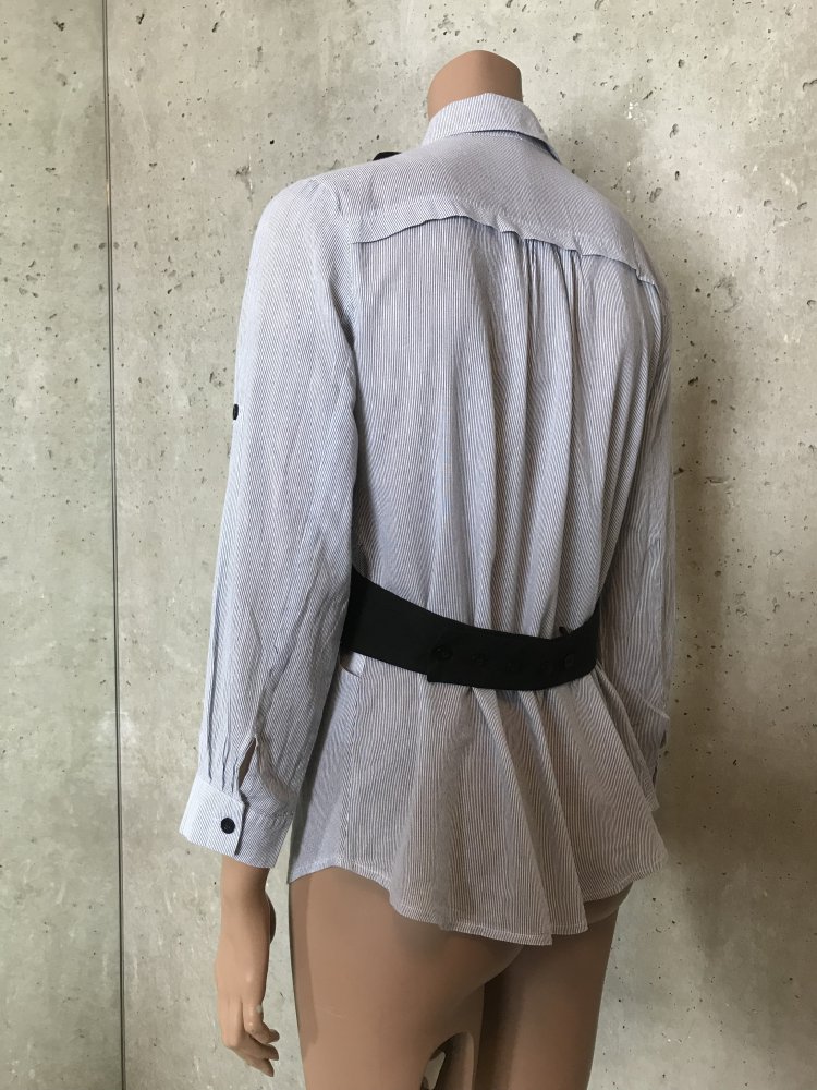 Damen Bluse Shirt aus reiner Baumwolle mit blauen Streifen, klassischer Hemd Kragen, vorderer Knopfverschluss und lange Ärmel mit einem Manschettenknopf