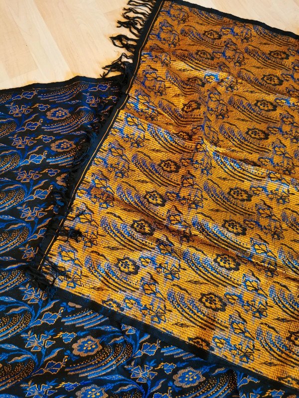 Blau/Gold Gemusterte Decke, Schultertuch, Pashmina