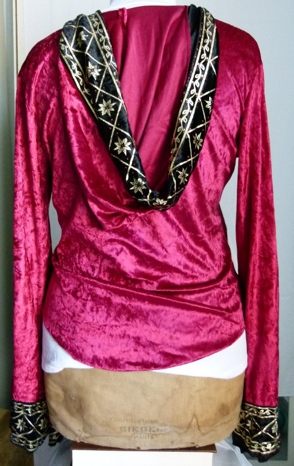 Samt Hoodie Kapuzen Shirt, weinrot, schwarz, gold, XXL-Glockenärmel, red velvet, Boho Gothic Mori Festival Goa Larp Elfen