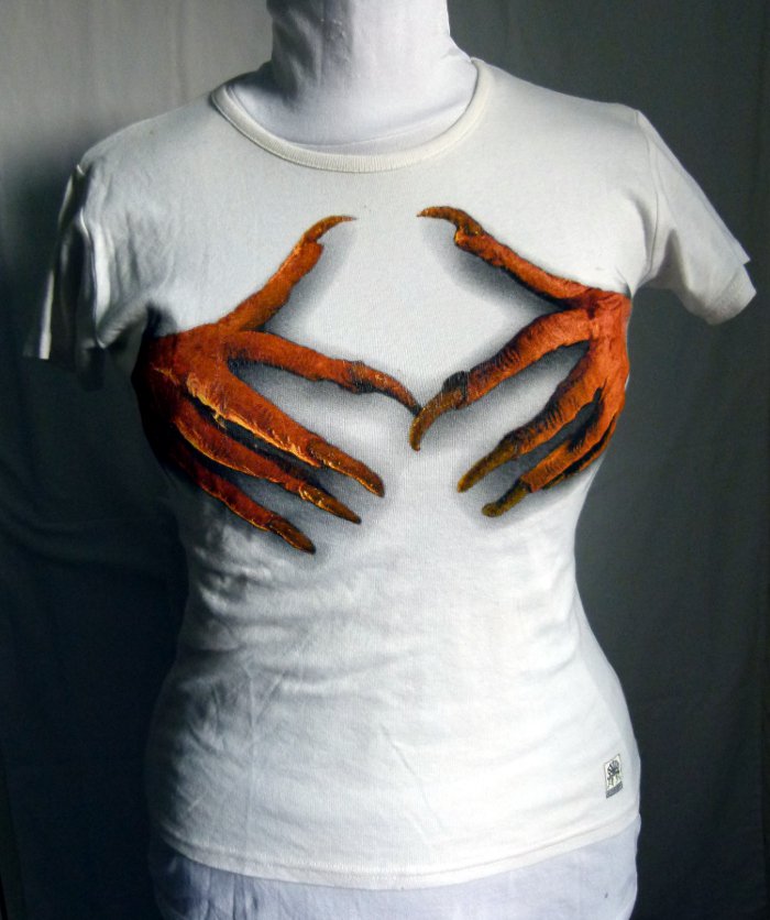 Lordi Band Fun Shirt Girlie T-Shirt, weiß, Gothic Rock Metal Merchandise Krallenhände Horror Monster