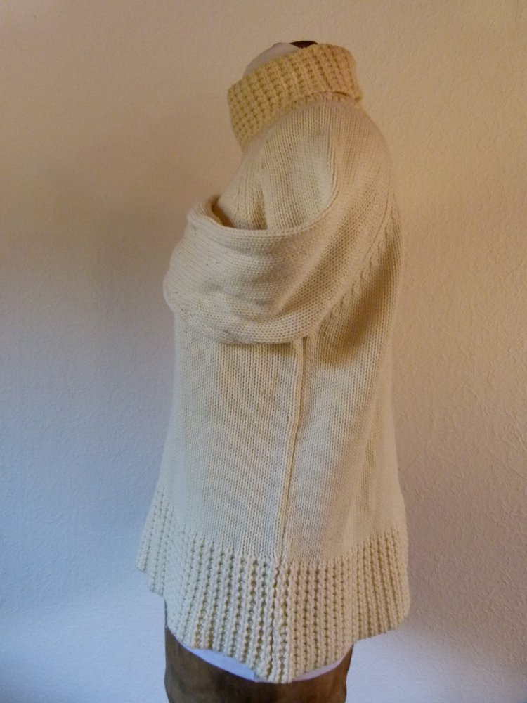 Strick Pulli Rollkragen Pullover, creme weiß, Boho Mori Winter Knitwear Lagenlook Raglan Goa