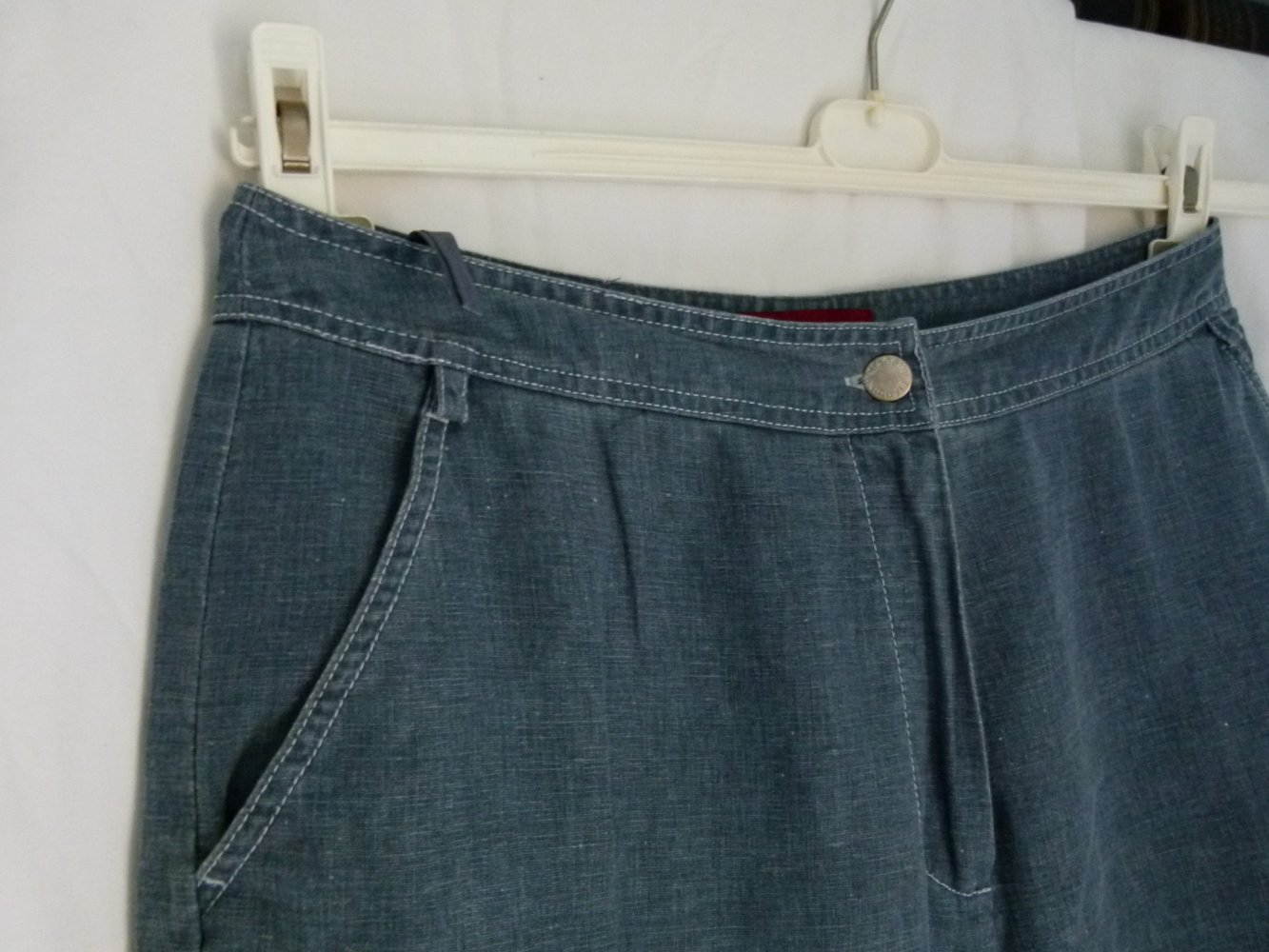 Leinen Hose Capri, rauchblau grau, Boho Sommer Goa Landleben Lagenlook Mori Festival