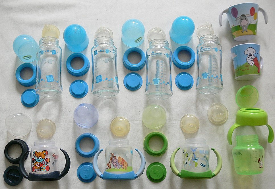 Fläschchen / Babyfläschchen aus Glas + Trinklernbecher + Wärmer