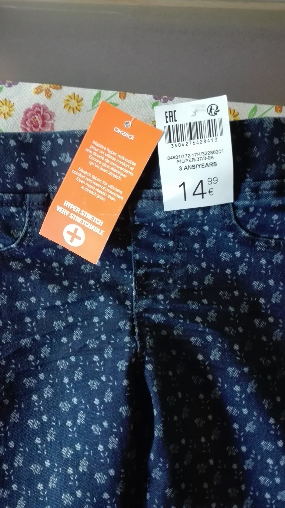 Okaidi - dunkelblaue Treggins mit Blumenmuster Gr. 98