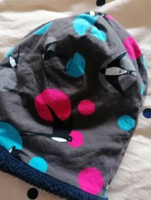 wunderschöne selbstgenähte kuschelig warme Mütze mit bunten Schwalben KU53cm