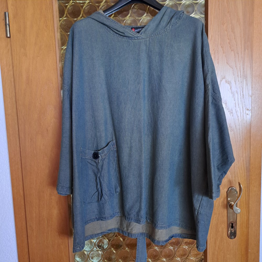 LA BASS TUNIKA Shirt mit Kapuze Jeans ¾-Arm Gr. 8XL, LAGENLOOK