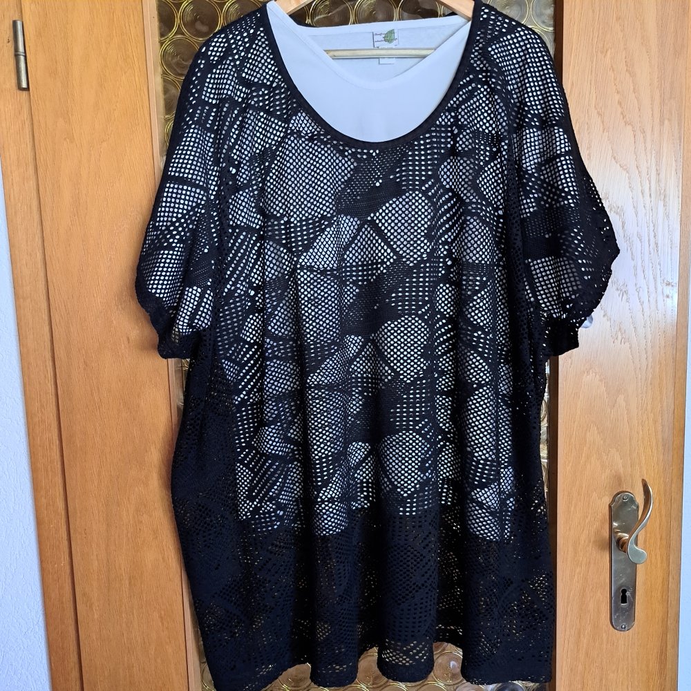 Ulla Popken Netz-Shirt schwarz Gr. 62/64 Loch-Shirt Hänger UP