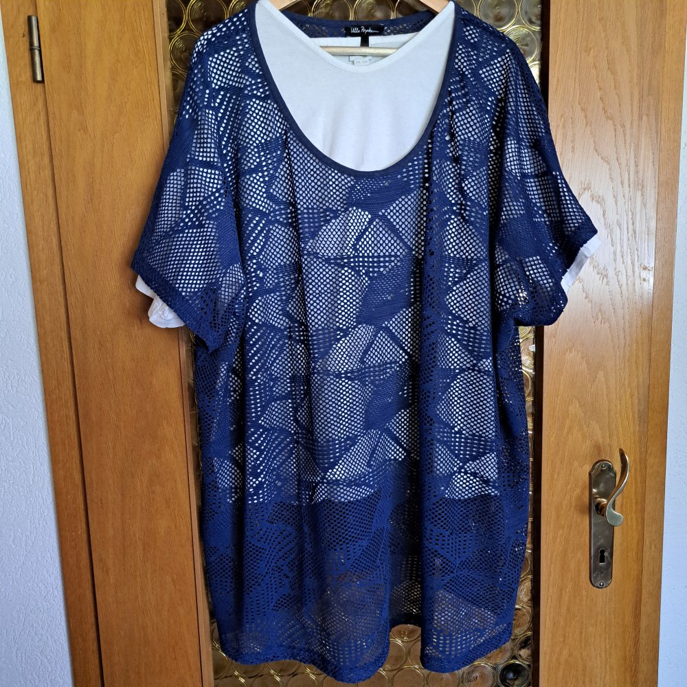 Netz-Shirt dunkelblau Gr. 62/64 Loch-Shirt Hänger Ulla Popken * UP