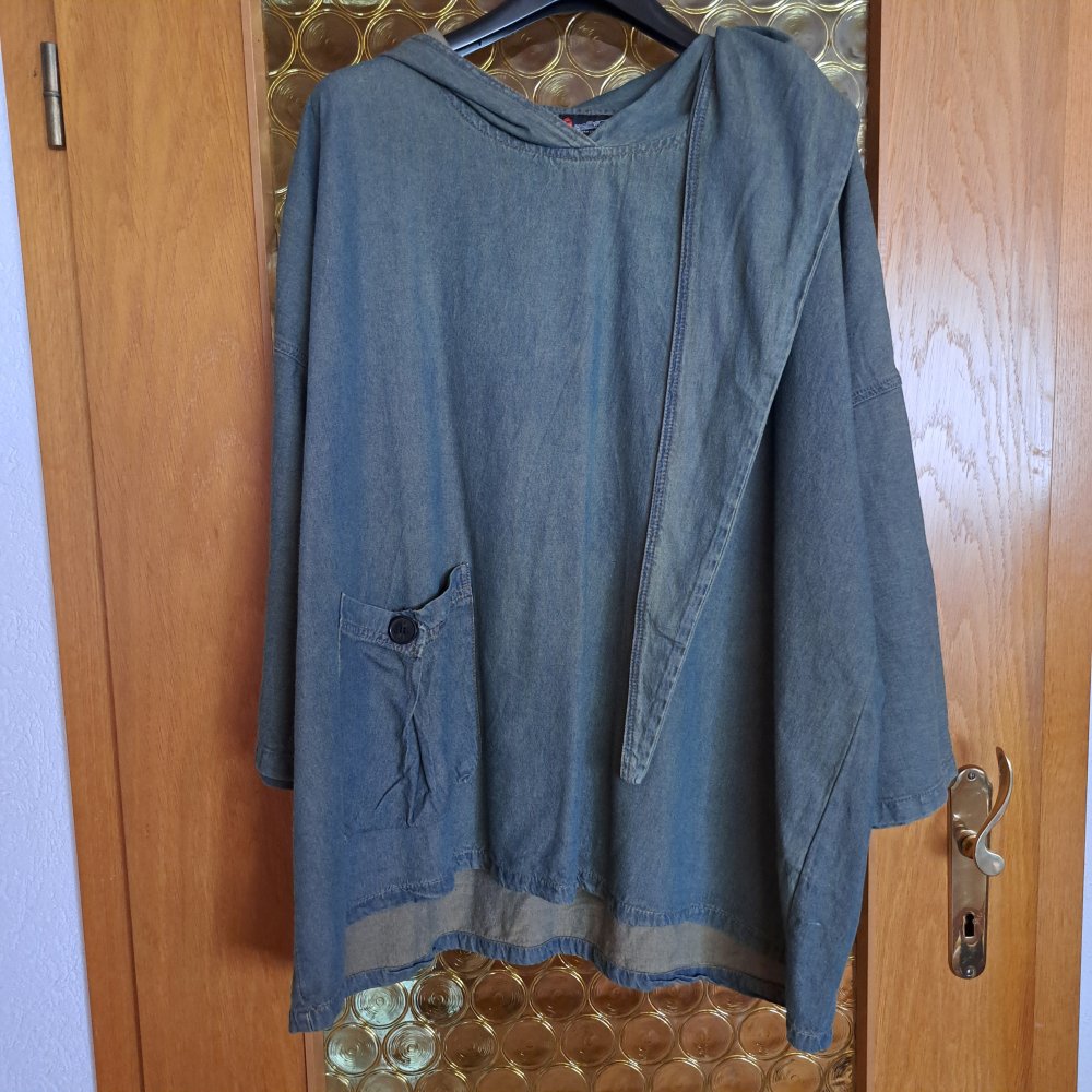 LA BASS TUNIKA Shirt mit Kapuze Jeans ¾-Arm Gr. 8XL, LAGENLOOK