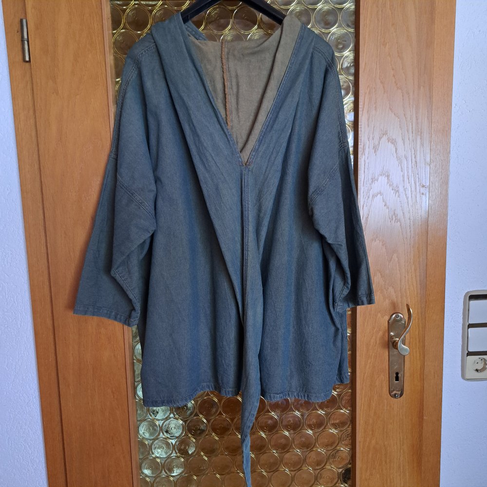 LA BASS TUNIKA Shirt mit Kapuze Jeans ¾-Arm Gr. 8XL, LAGENLOOK