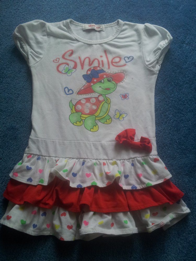 Kleid weiß rot bunt Schildkröte mit Hut Gr. 86/92