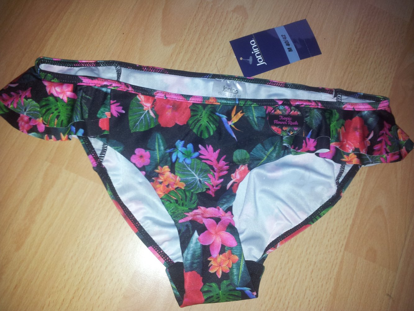 Bikini Höschen schwarz bunt Tropical Blumen Gr. M 40/42 Neu mit Etikett