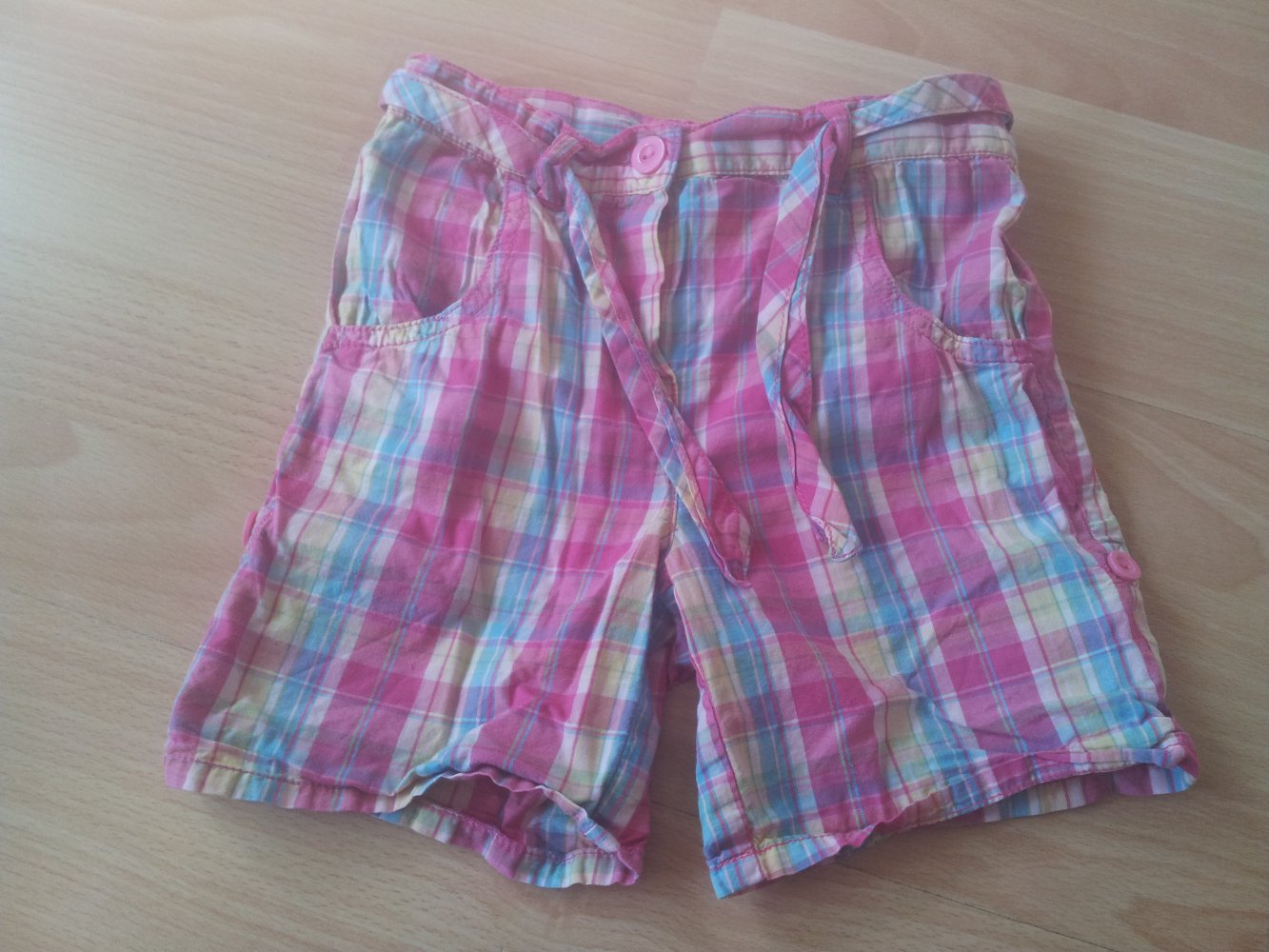 kurze Hose Shorts rosa pink gelb türkis kariert Gr.98